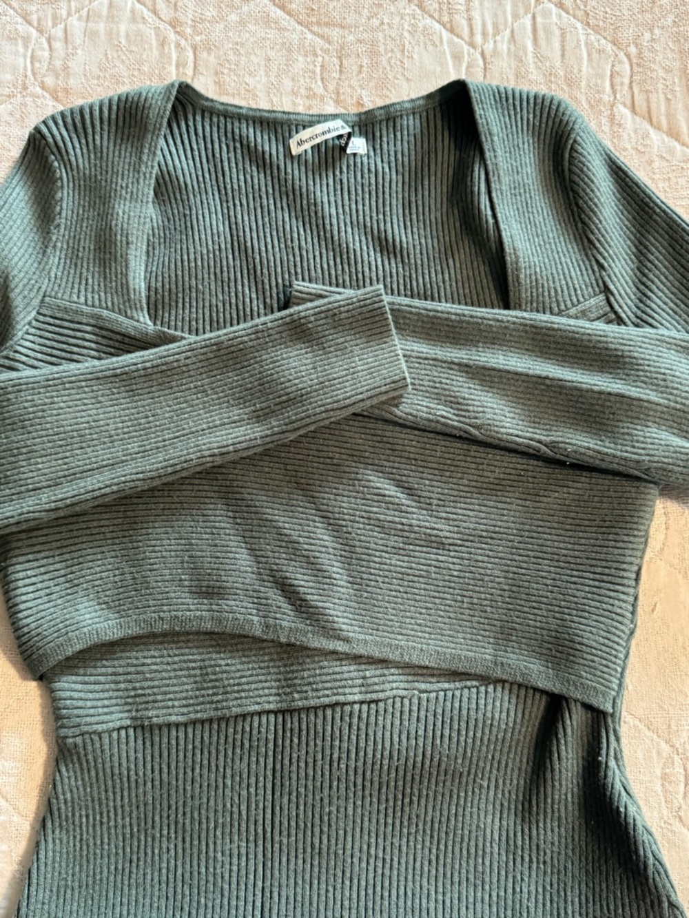 Abercrombie & Fitch Olive Green Ribbed V-Neck Sweater one piece